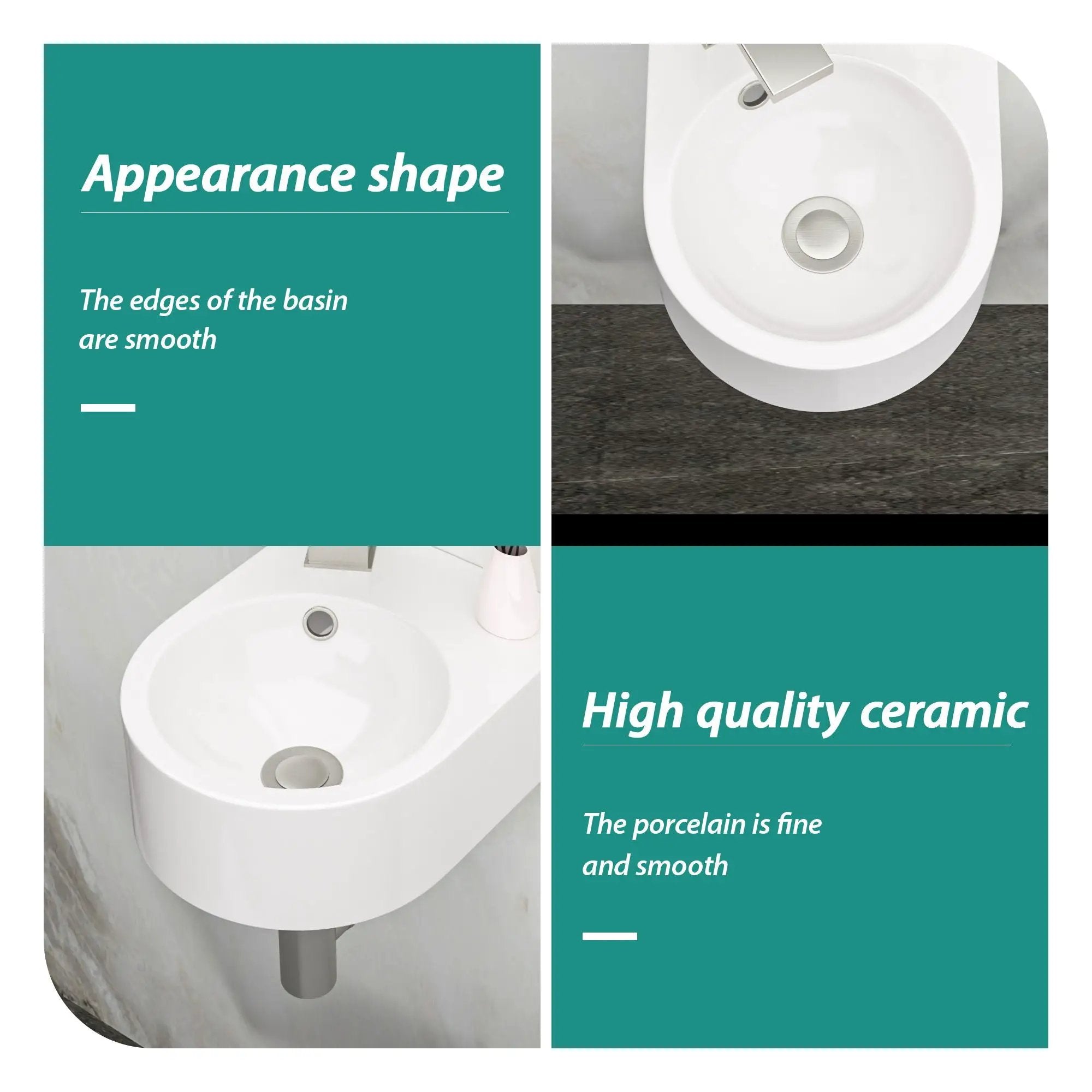 Modern Rectangle Wall Mount Bathroom Sink With Single Faucet Hole - White by HouseOfZazla