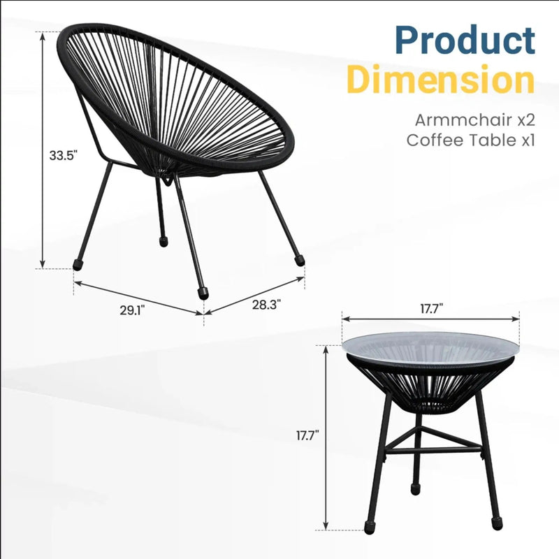 Acapulco Style 3 Piece Patio Bistro Set With Chairs by HouseOfZazla