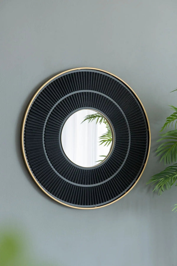 Round Carter Wooden Mirror WithIron Frame Neutral Colorway Wall Decor For Live Space