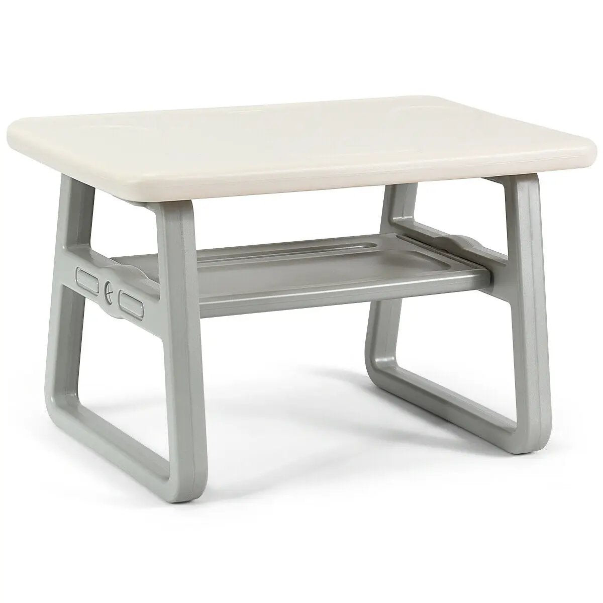 Kids Table and 2 Chairs Set with Storage Shelf-White by DirectDeals