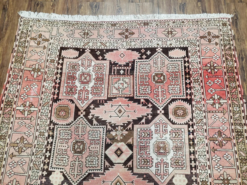 Antique Caucasian Rug 5' 5" x 10' 9", Shirvan Carpet, Wide Oriental Corridor Runner, Quality Handmade Hand-Knotted Wool Rug, Pale Pink Black by Jewel Rugs