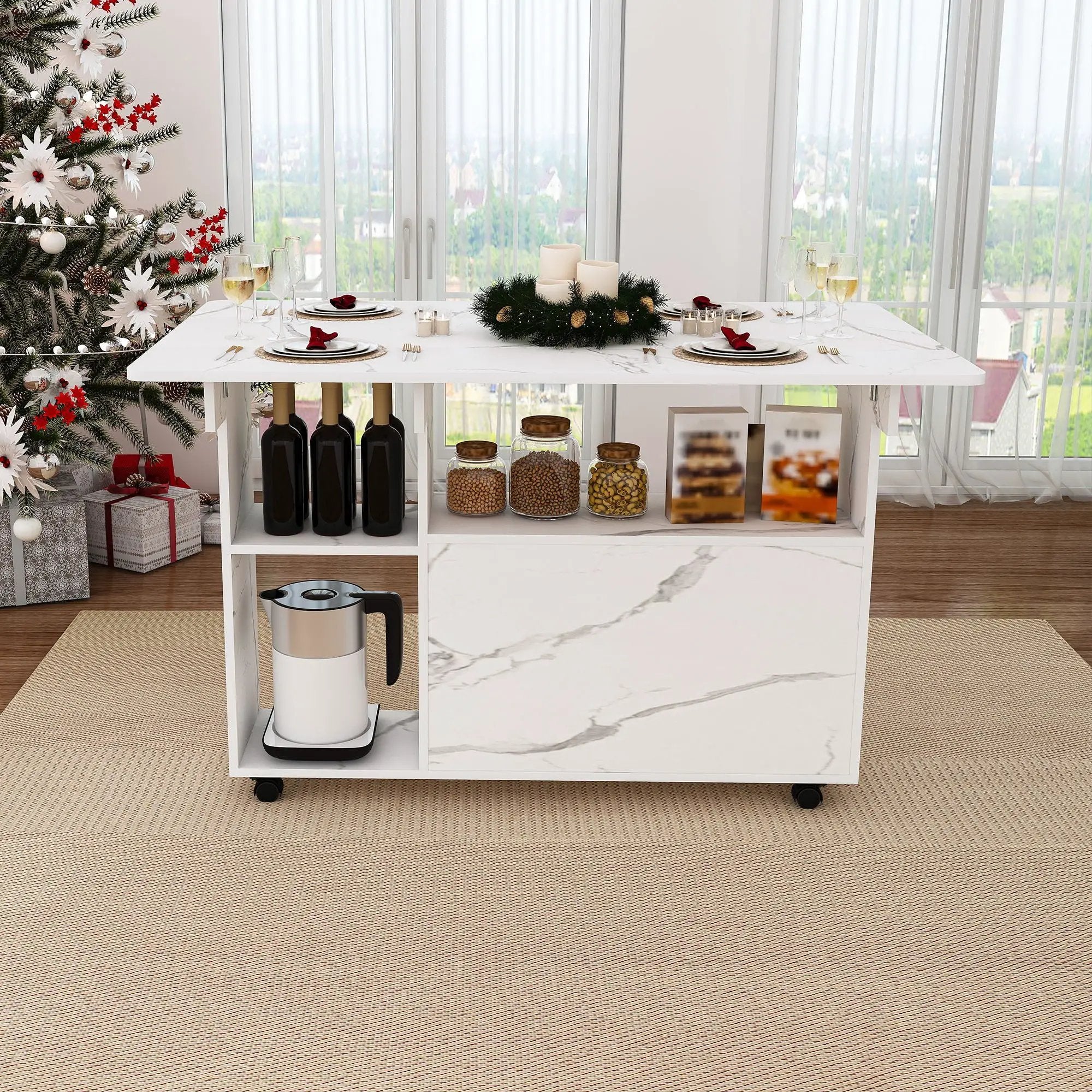 Multi Functional Folding Table With Storage Shelves And Wheels by Unique Piece Furniture