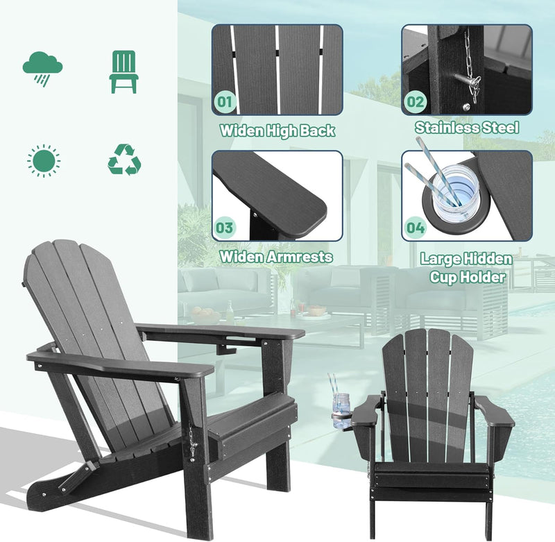 Adirondack Chairs Set of 2 - Plastic HDPE with Cup Holder by HouseOfZazla