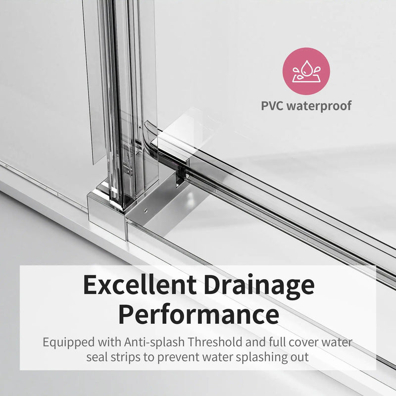 Frameless Single Sliding Soft Close Shower Doors, 3 / 8" Tempered Glass Reversible Installatio