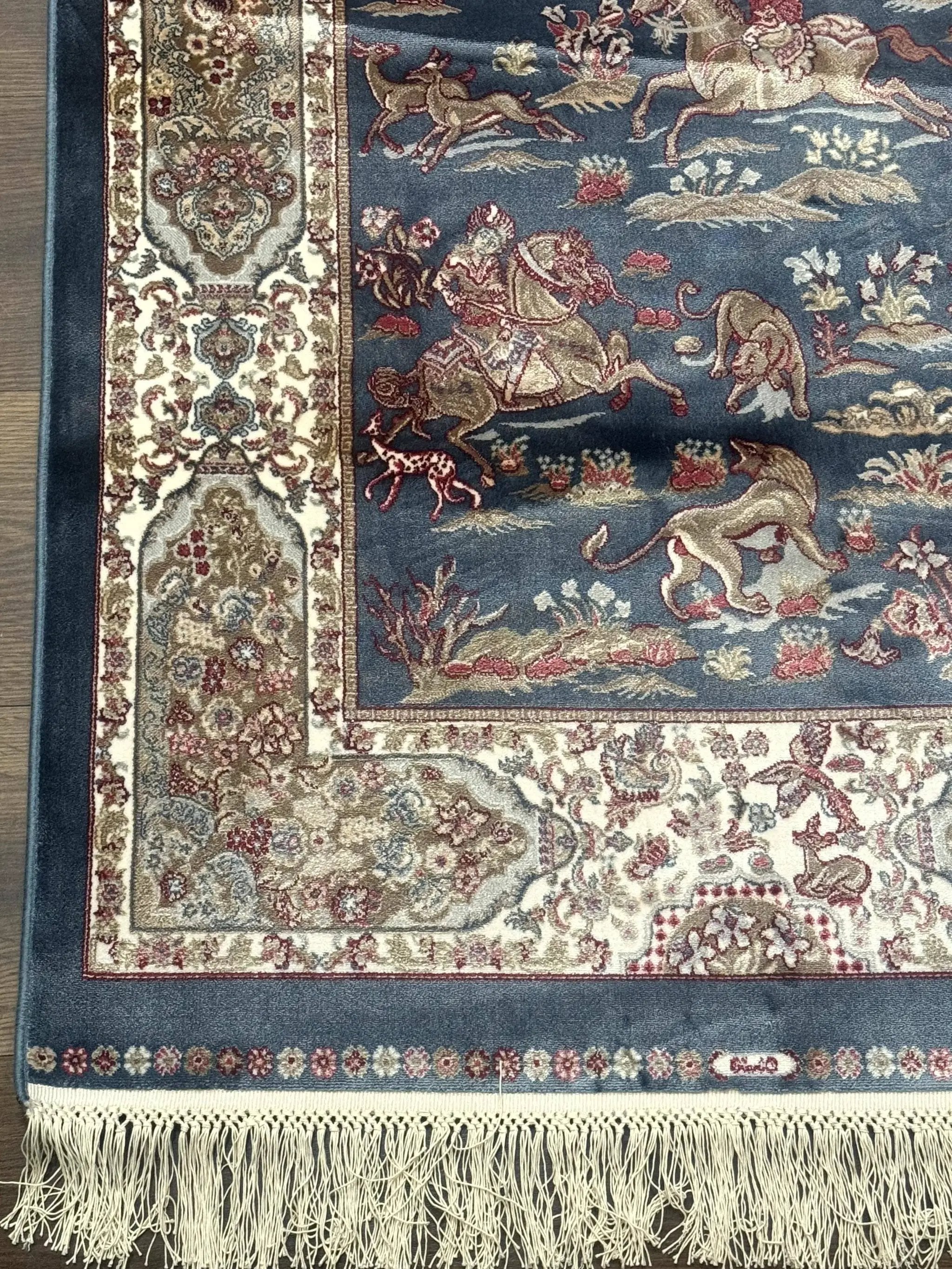 Turkish Silk Rug 2.6 x 6.7, Short Runner Rug, Blue & Ivory, Bamboo Silk, New by Jewel Rugs