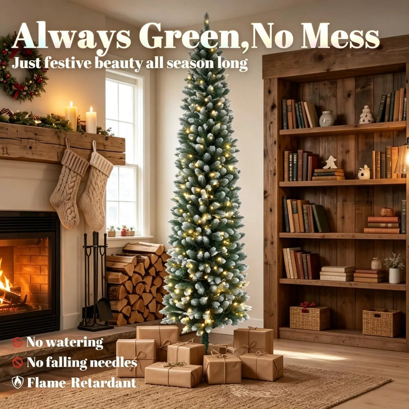 8ft Flocked Pencil Prelit Christmas Tree, Dual-Color by HouseOfZazla