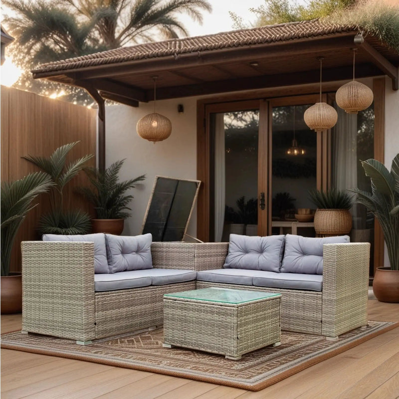 4 Piece Patio Sectional Wicker Rattan Outdoor Furniture Sofa Set With Storage Box by Unique Piece Furniture