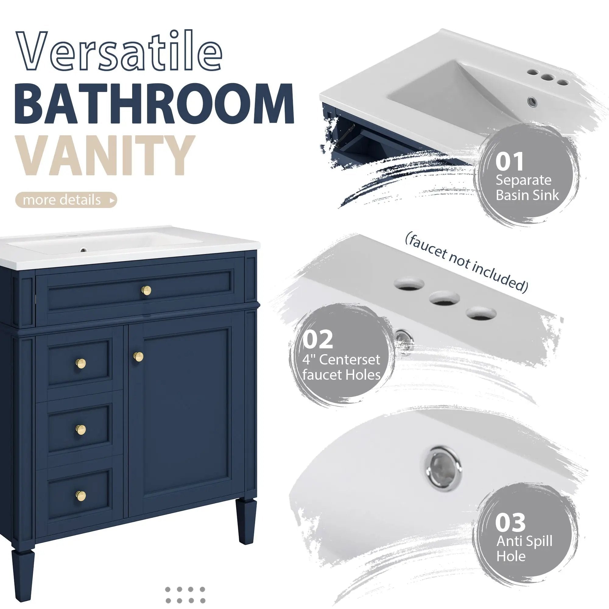 Bathroom Vanity With Medicine Cabinet, Royal Mirror Cabinet, Modern Bathroom Storage Cabinet With 2 Soft Closing Doors And 4 Drawers by HouseOfZazla