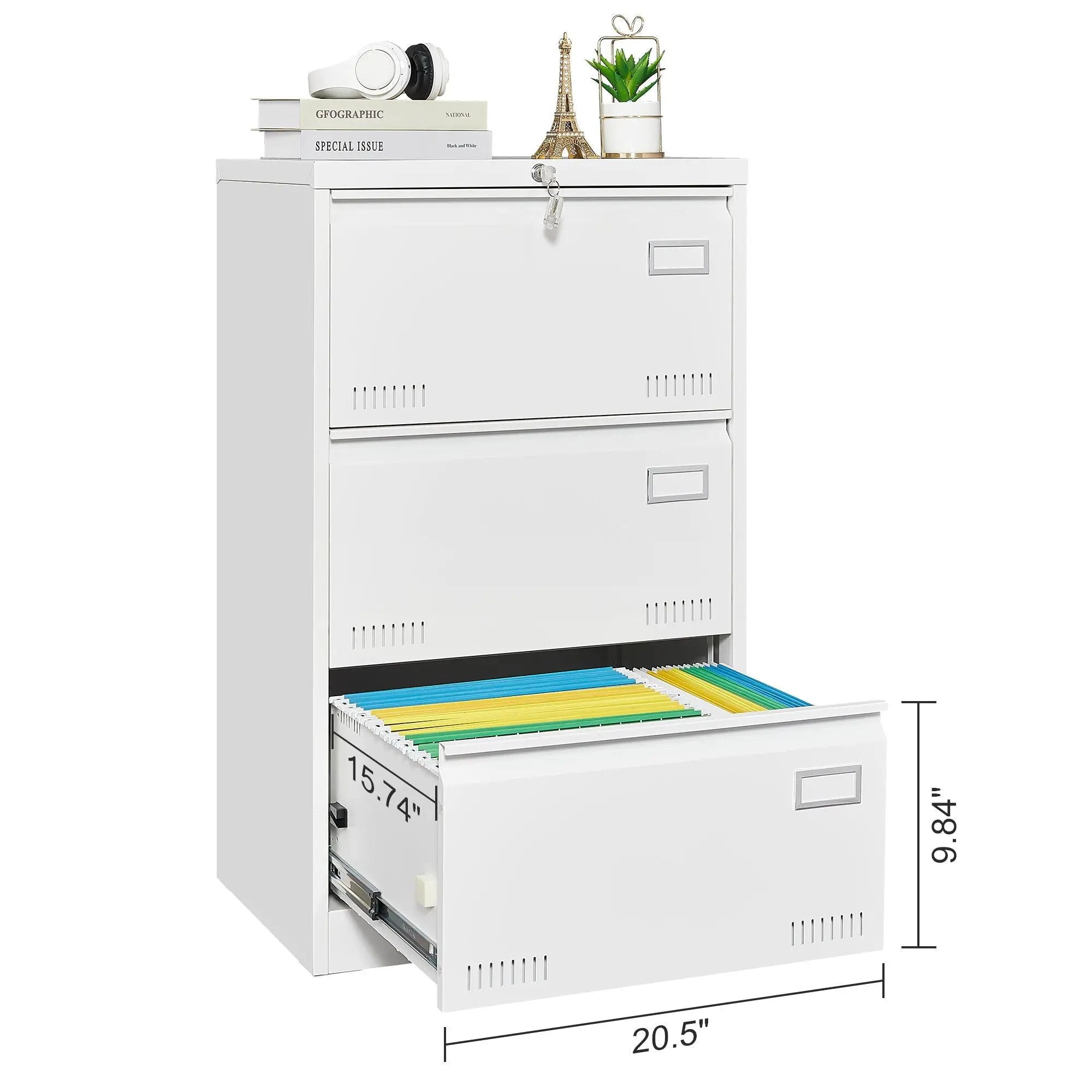 Filing Cabinet Lateral File Cabinet 3 Drawer, Locking Metal File Cabinets Three Drawer, Office Filing Cabinet With Lock Drawers For Home Office by HouseOfZazla