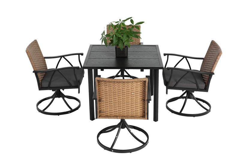 5 Piece Patio Dining Set for 4 with Swivel Rocker Chairs and Steel Table Top by HouseOfZazla