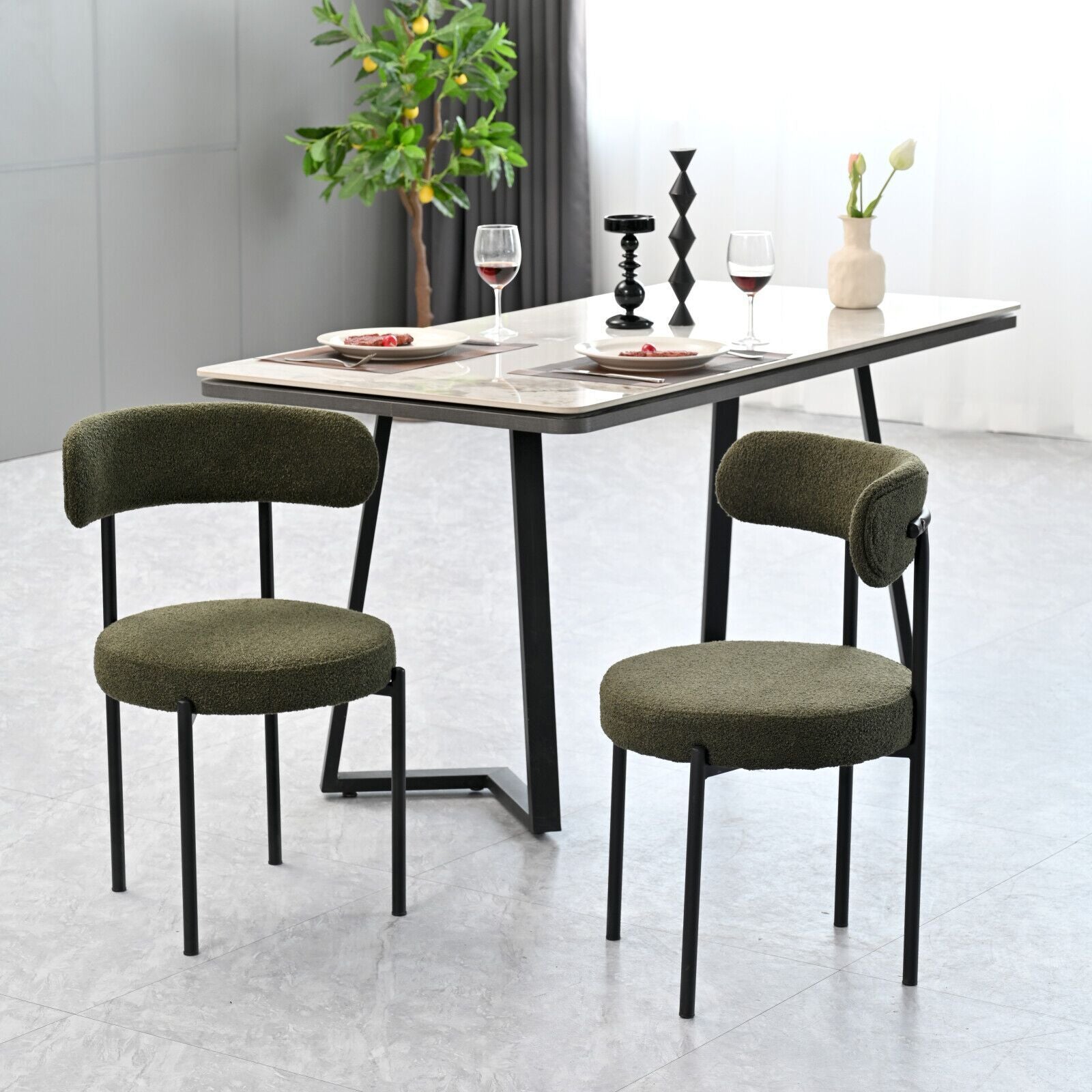 Set of 2 Mid-Century Modern Boucle Dining Chairs by BLAKHOM