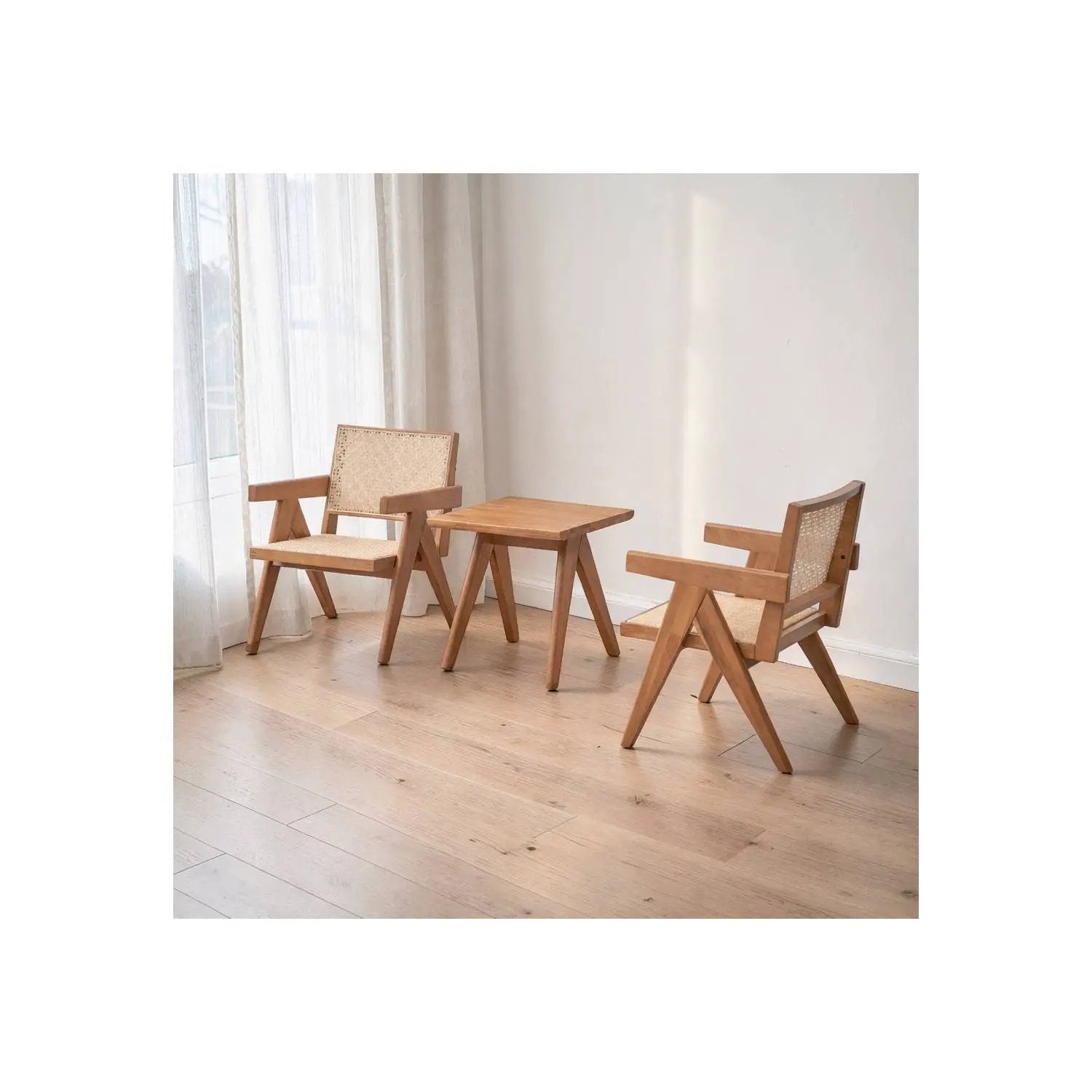 3 Piece Accent Chair Set And Matching End Table For Living Room - Natural by HouseOfZazla