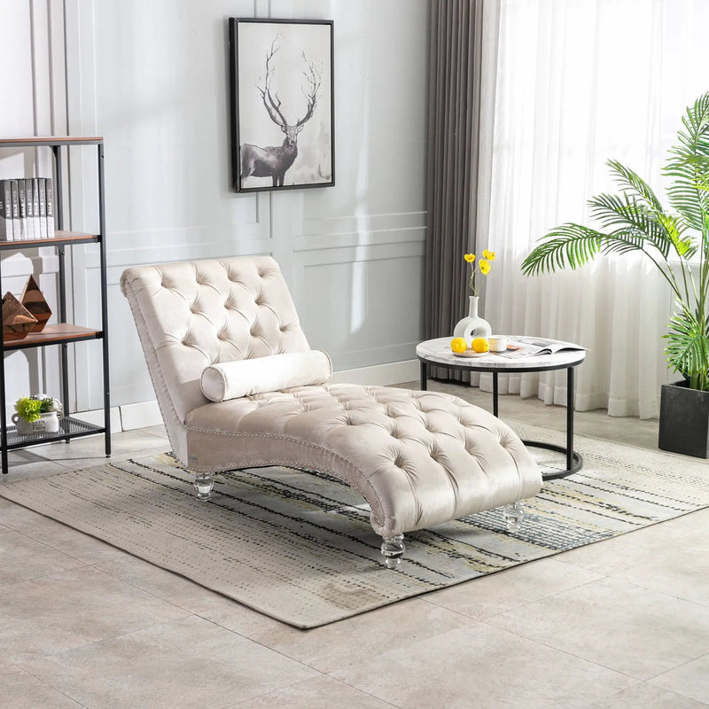 Chaise Lounge Indoor, Button Tufted Upholstered Chaise Lounge Chair With Pillow by Unique Piece Furniture