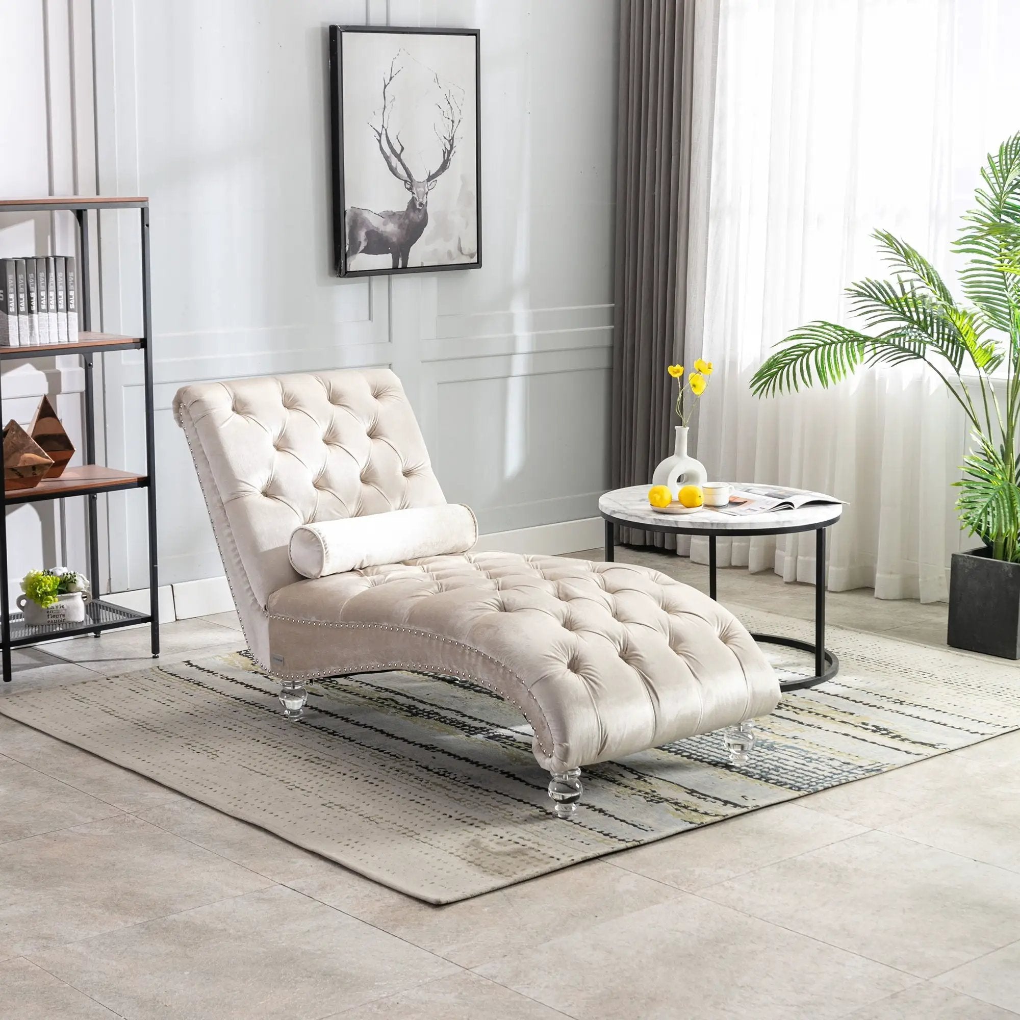 Chaise Lounge Indoor, Button Tufted Upholstered Chaise Lounge Chair With Pillow by HouseOfZazla