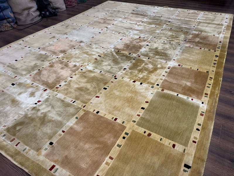 Large Wool Rug 10x13, Panel Design, Modern Contemporary Carpet by Jewel Rugs