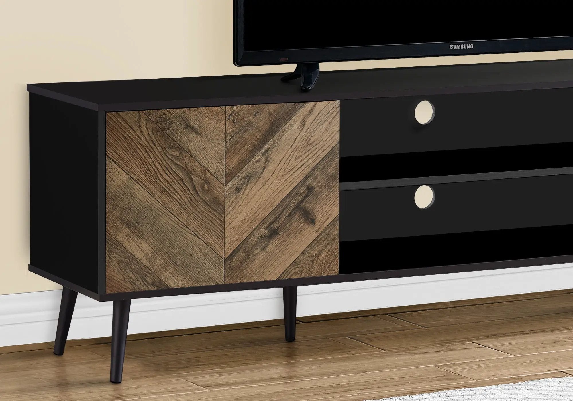 TV Stand, Console, Media Entertainment Center, Storage Cabinet, Modern Design - Black by HouseOfZazla