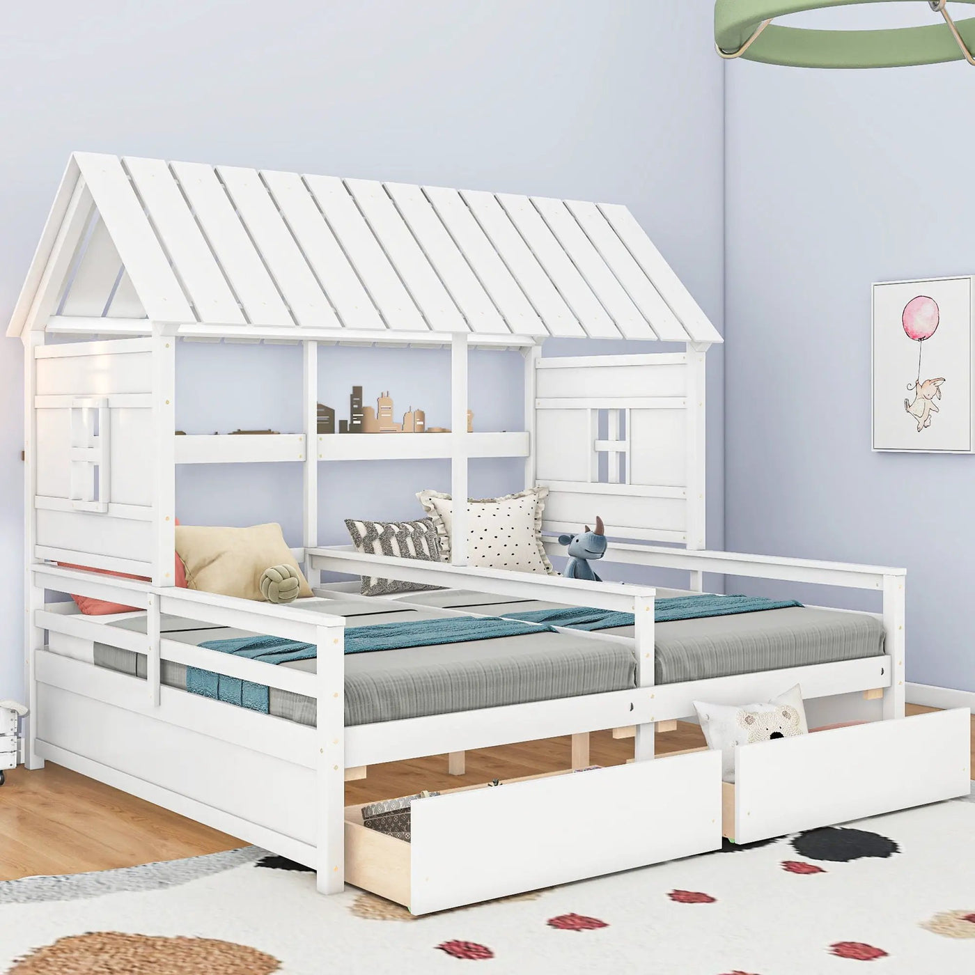 House Platform Beds With 2 Drawers, Side By Side Design by HouseOfZazla