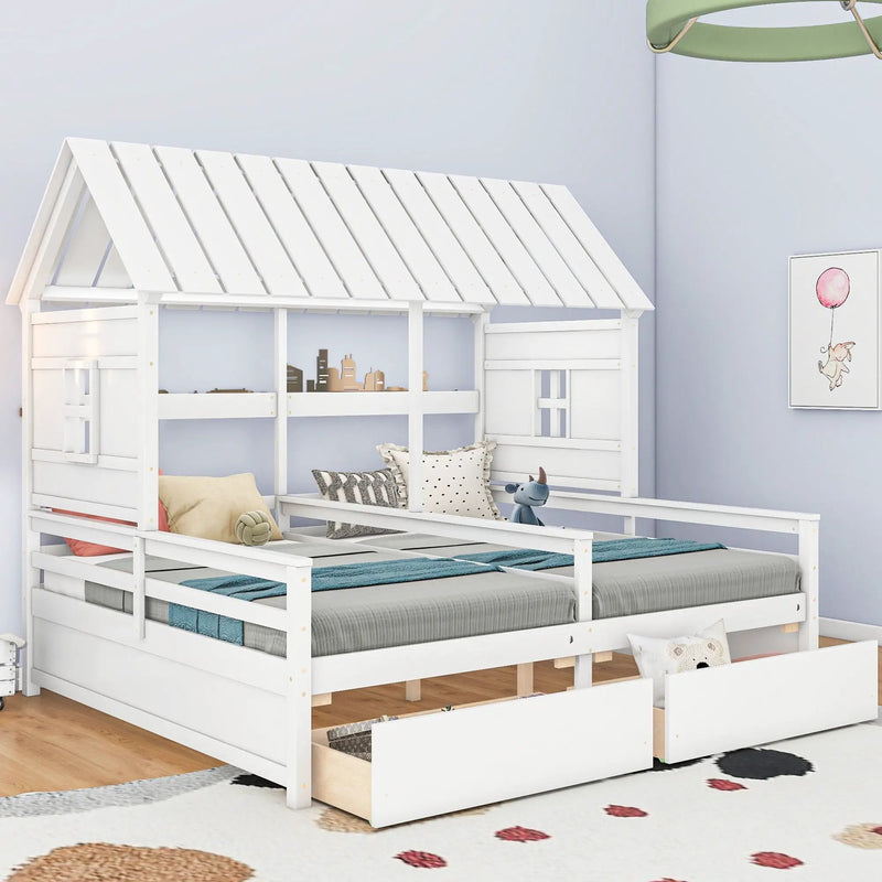 House Platform Beds With 2 Drawers, Side By Side Design by HouseOfZazla