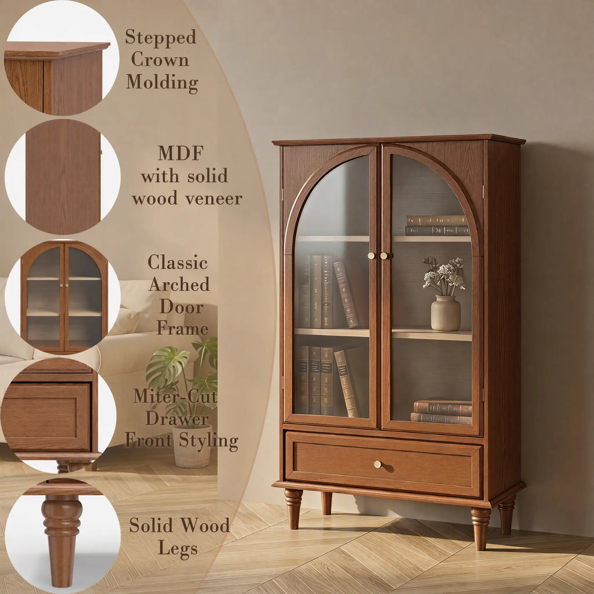 Vintage Farmhouse Arched Glass Accent Cabinet by HouseOfZazla