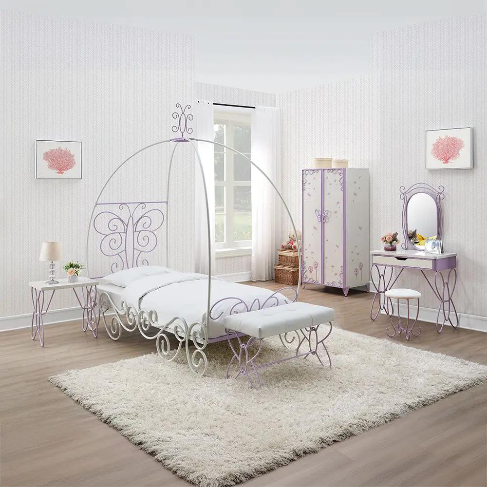 Priya II - Nightstand - White & Light Synthetic Leather Rple by Unique Piece Furniture