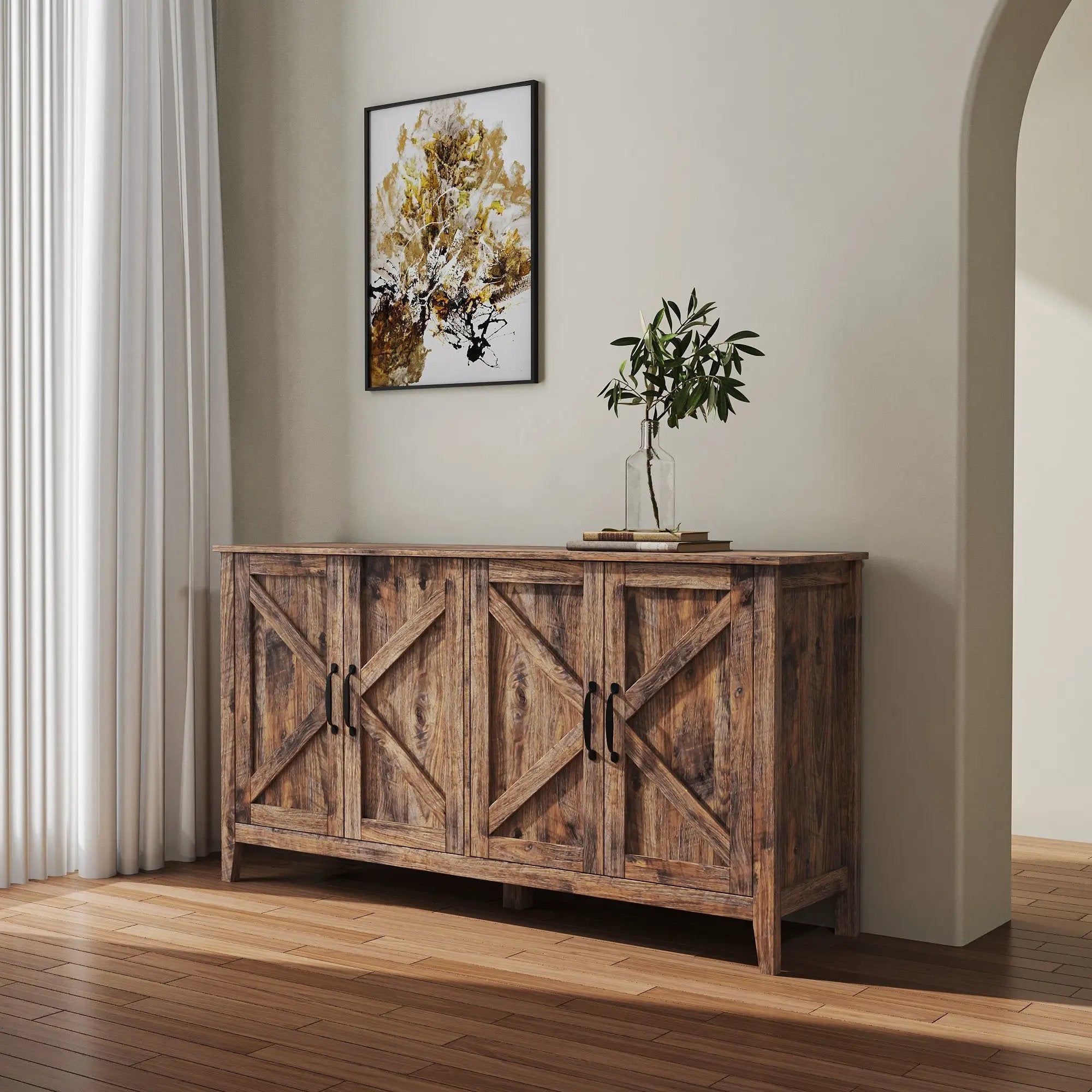 Cabinet with 4 Doors and 4 Open Shelves Freestanding Sideboard by HouseOfZazla
