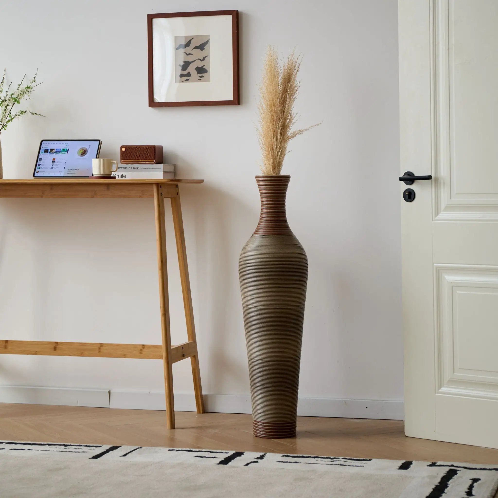 Tall Vase - Brown Decorative Floor Vase, Classic Neat Floor Vase Tall Freestanding Flower Holder, Artificial Rattan Vase, Floor Vase, Flower Holder For Home Decor - Gray by Unique Piece Furniture