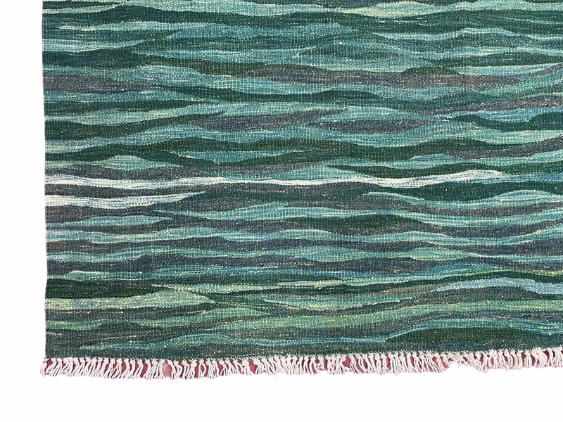 Sea Green Kilim Area Rug, White Blue Red Stripes, Russian Flag Rug, Flatweave Hand Knotted Carpet, Turkish Carpet, Wool, New, 5' 6" x 7' 10" by Jewel Rugs