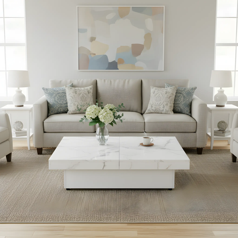 Square Marble Veneer Coffee Table with Sliding Top by HouseOfZazla