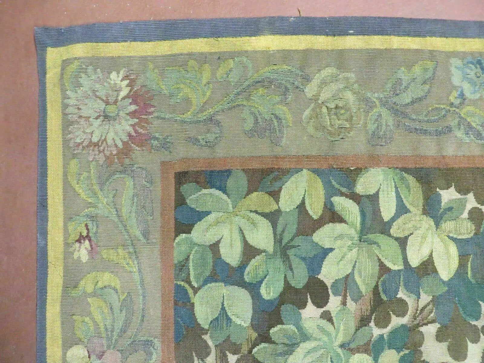 Antique French Tapestry 5x6 French Handmade Aubusson Nature One Of A Kind Rare by Jewel Rugs