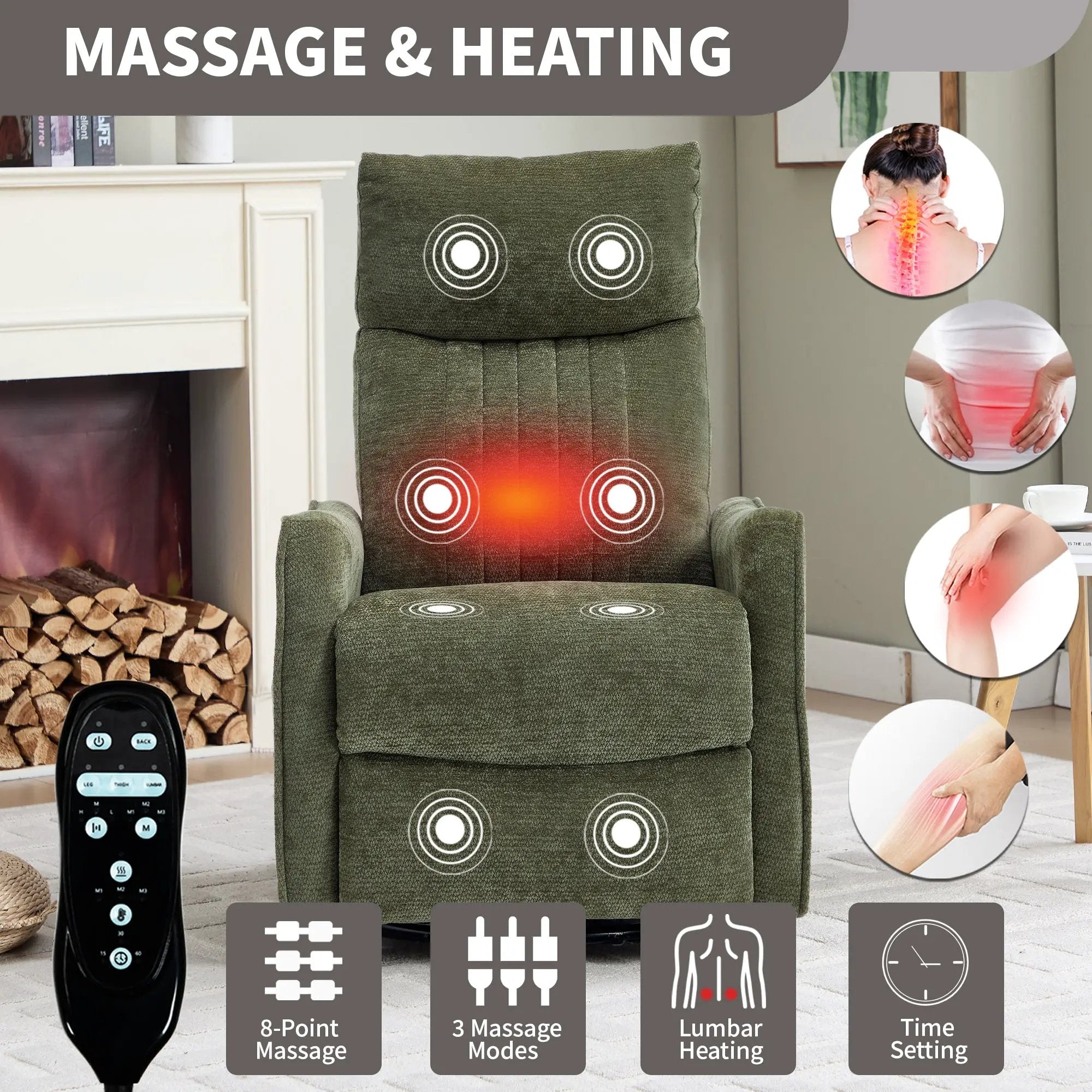 Green Heat Massage Manual Recliner Chair by HouseOfZazla