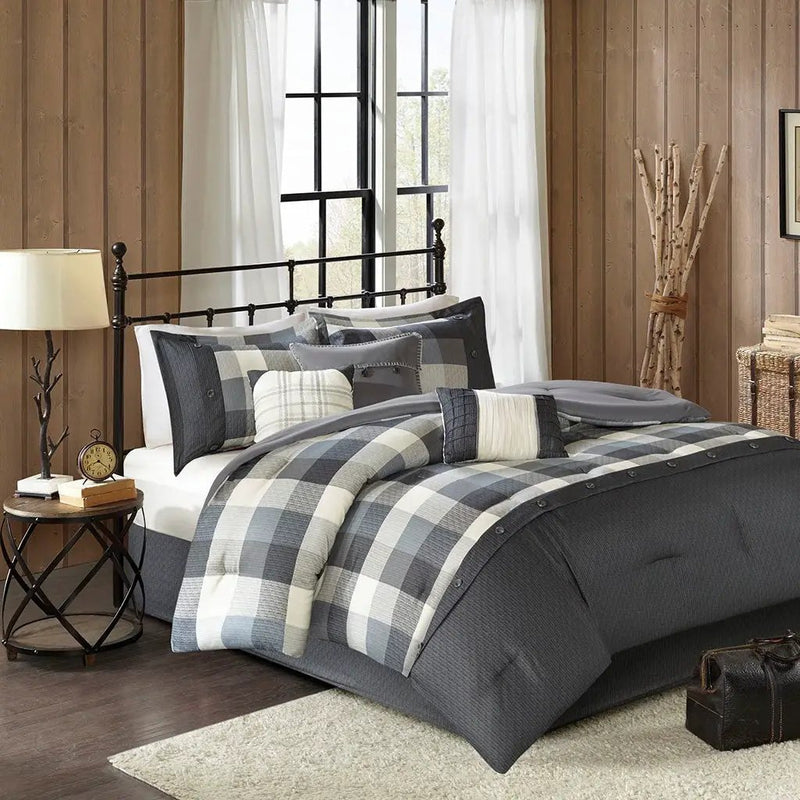 7 Piece Herringbone Comforter Set Grey Queen by HouseOfZazla