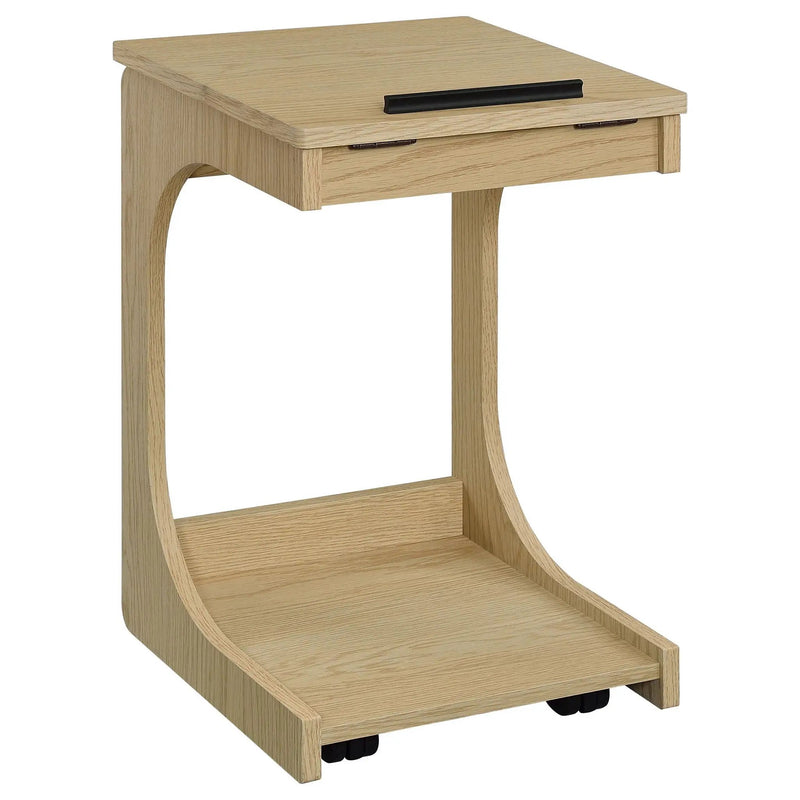 Ralston C-Shaped Lift-Top Sofa Side Table With Casters Light Oak by Unique Piece Furniture