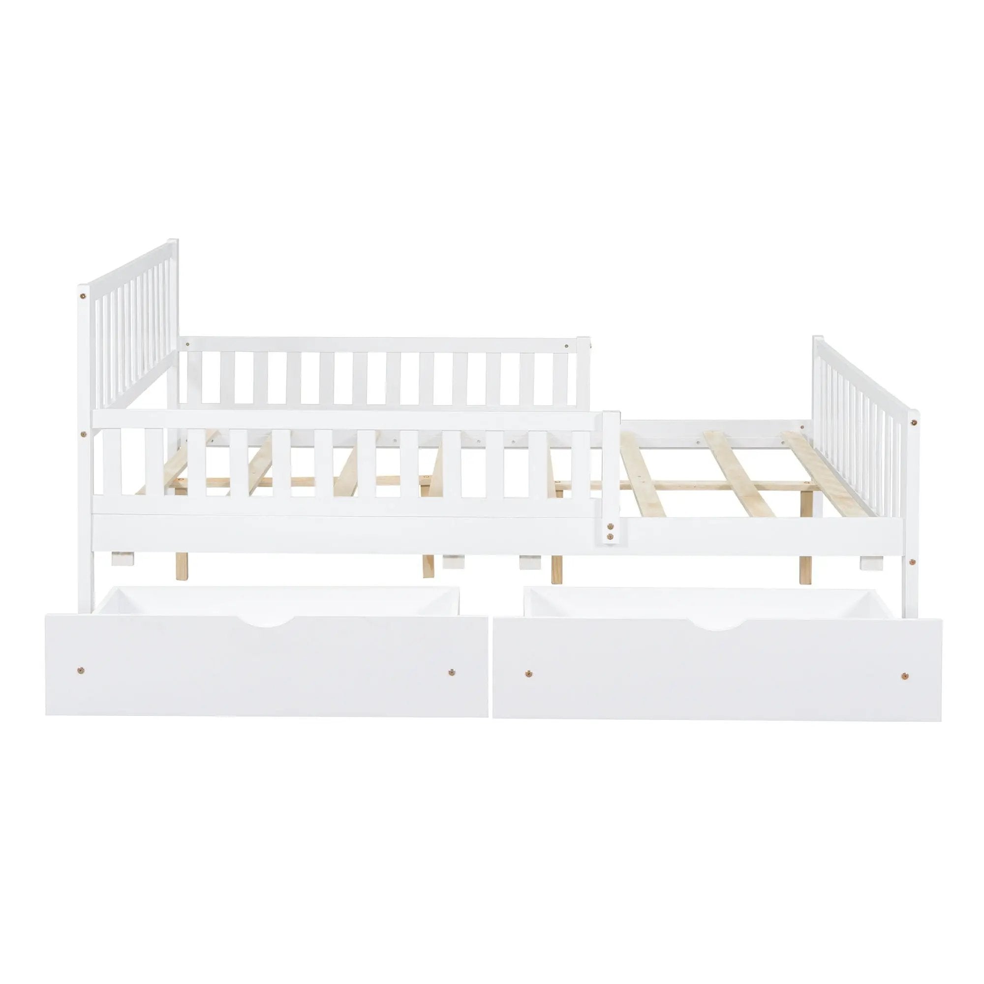 Platform Bed With Guardrails On Both Sides And 2 Storage Drawers by HouseOfZazla