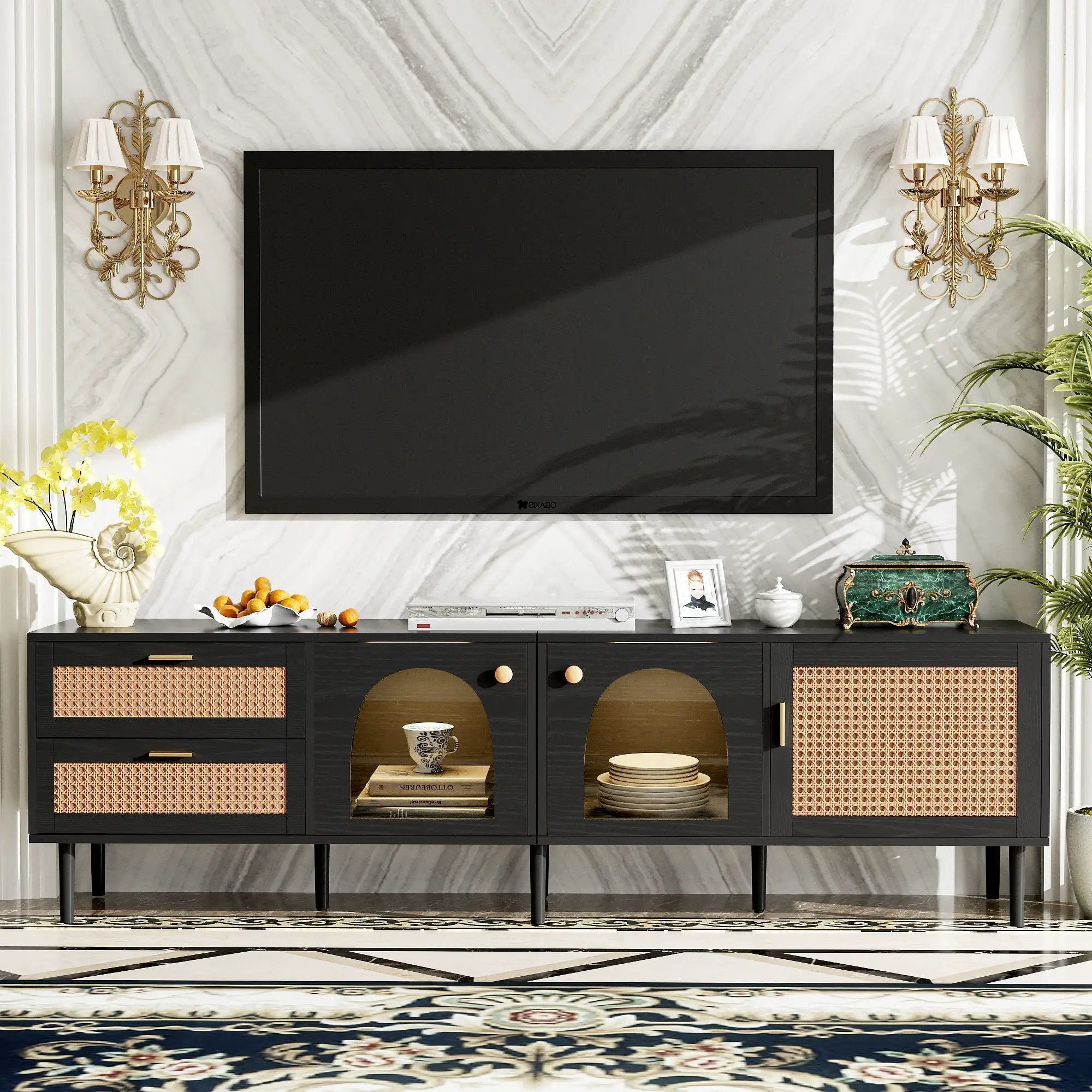 TV Stand With App-Controlled LED Lights, 2 Drawers & Door Storage by Unique Piece Furniture