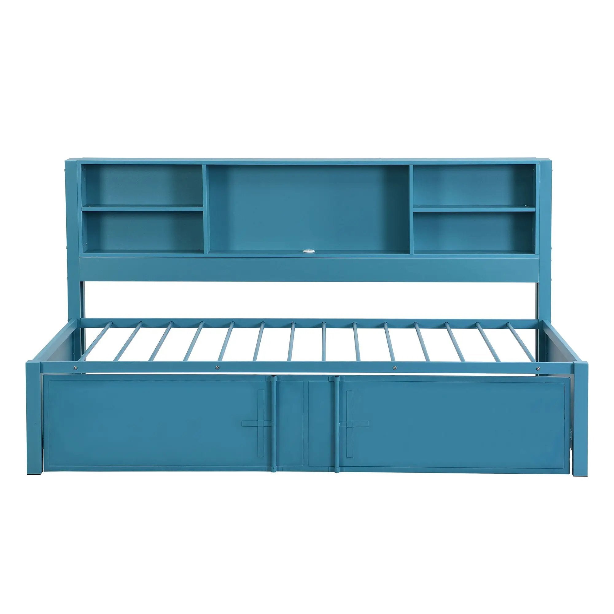 Industrial Metal Daybed With Trundle, Storage Shelves, USB Ports by HouseOfZazla