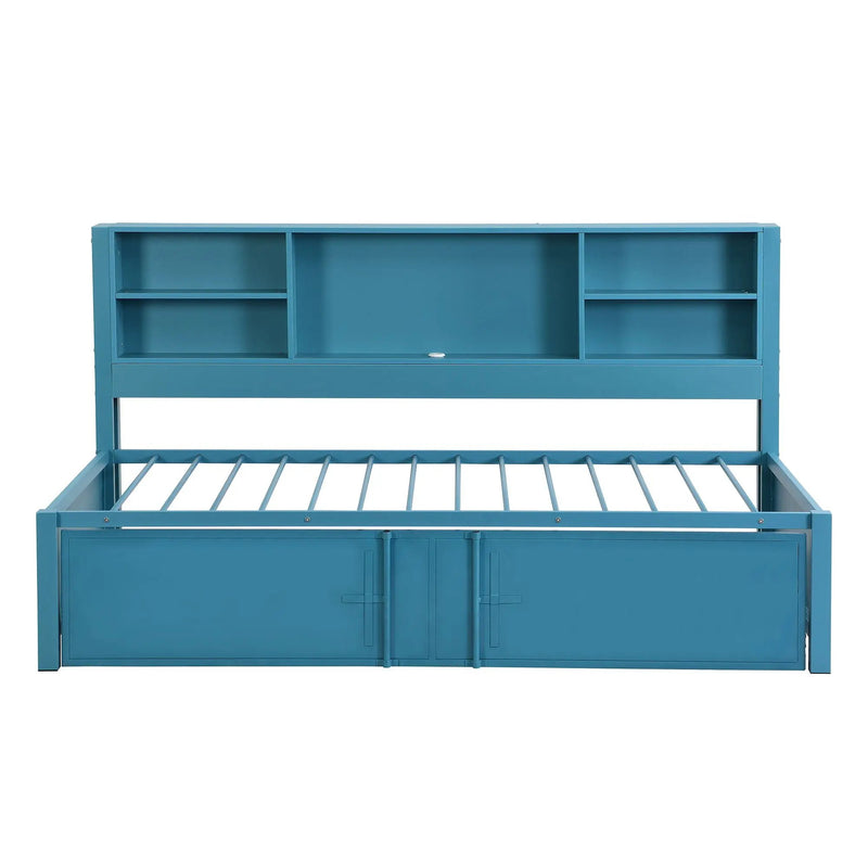 Industrial Metal Daybed With Trundle, Storage Shelves, USB Ports by HouseOfZazla