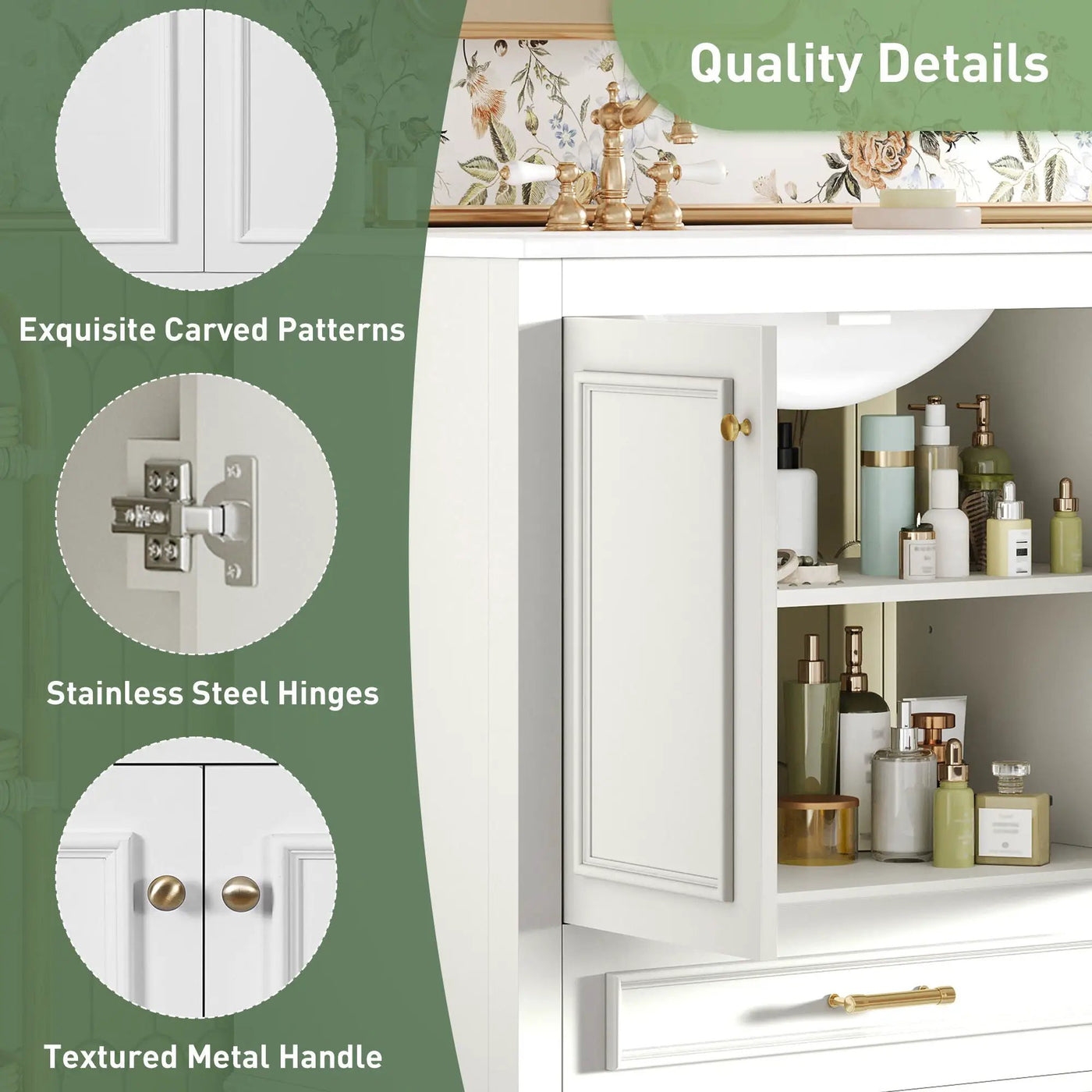 Bathroom Vanity With Sink, Cabinet & 2 Soft Closing Doors & Adjustable Shelf by Unique Piece Furniture