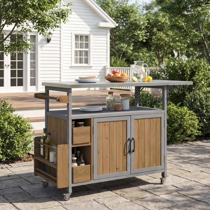 54.33" Farmhouse Rolling Outdoor Kitchen Cart