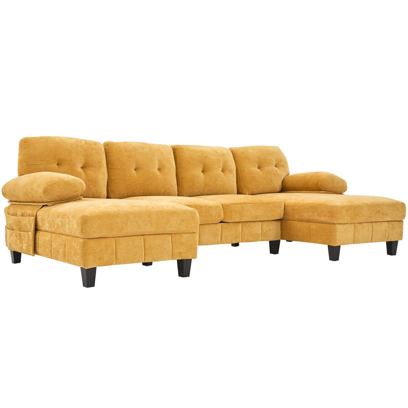 U-Shaped Sectional Sofa 103.5" Fabric Couch With Dual Chaise Lounges, Storage Pockets, Armrest Pillows by HouseOfZazla