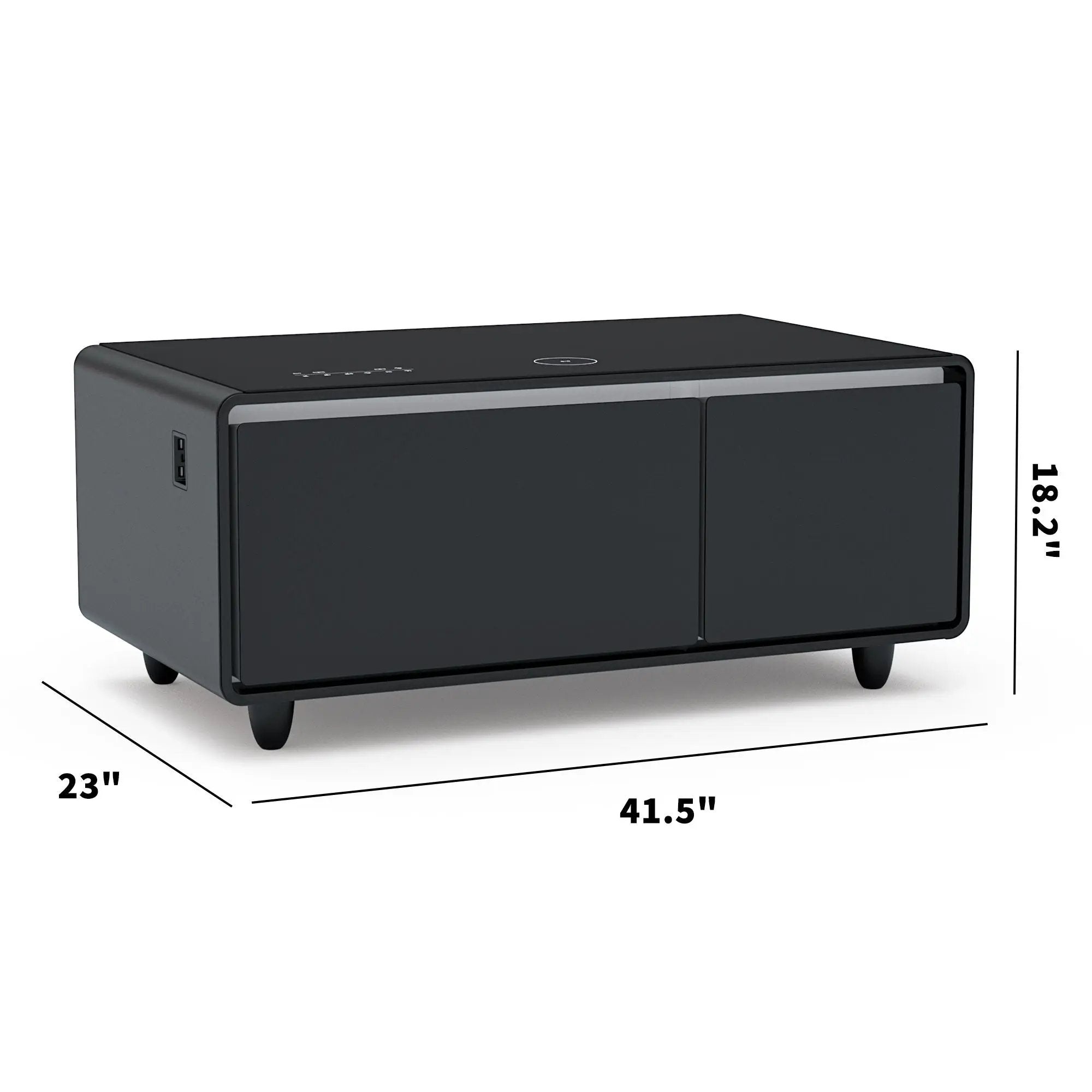Modern Smart Coffee Table With Built-In Fridge - tooth Speaker, Wireless Charging, Touch Control Panel, USB Interface, Outlet Protection, Atmosphere Light by Unique Piece Furniture