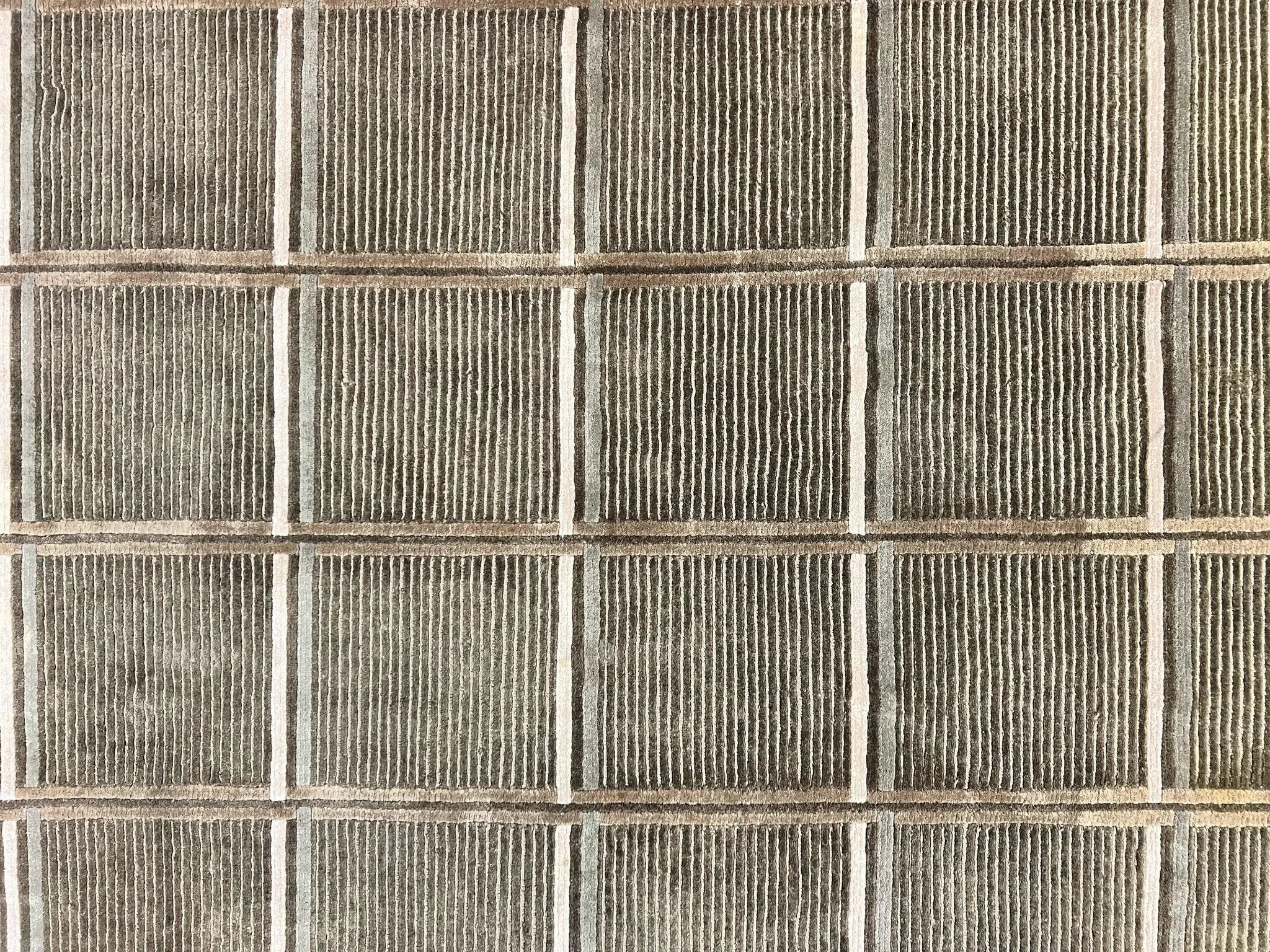 Tibetan Rug 4x6, Green Wool Handmade Area Rug 4 x 6, Panel Design, Modern Contemporary by Jewel Rugs