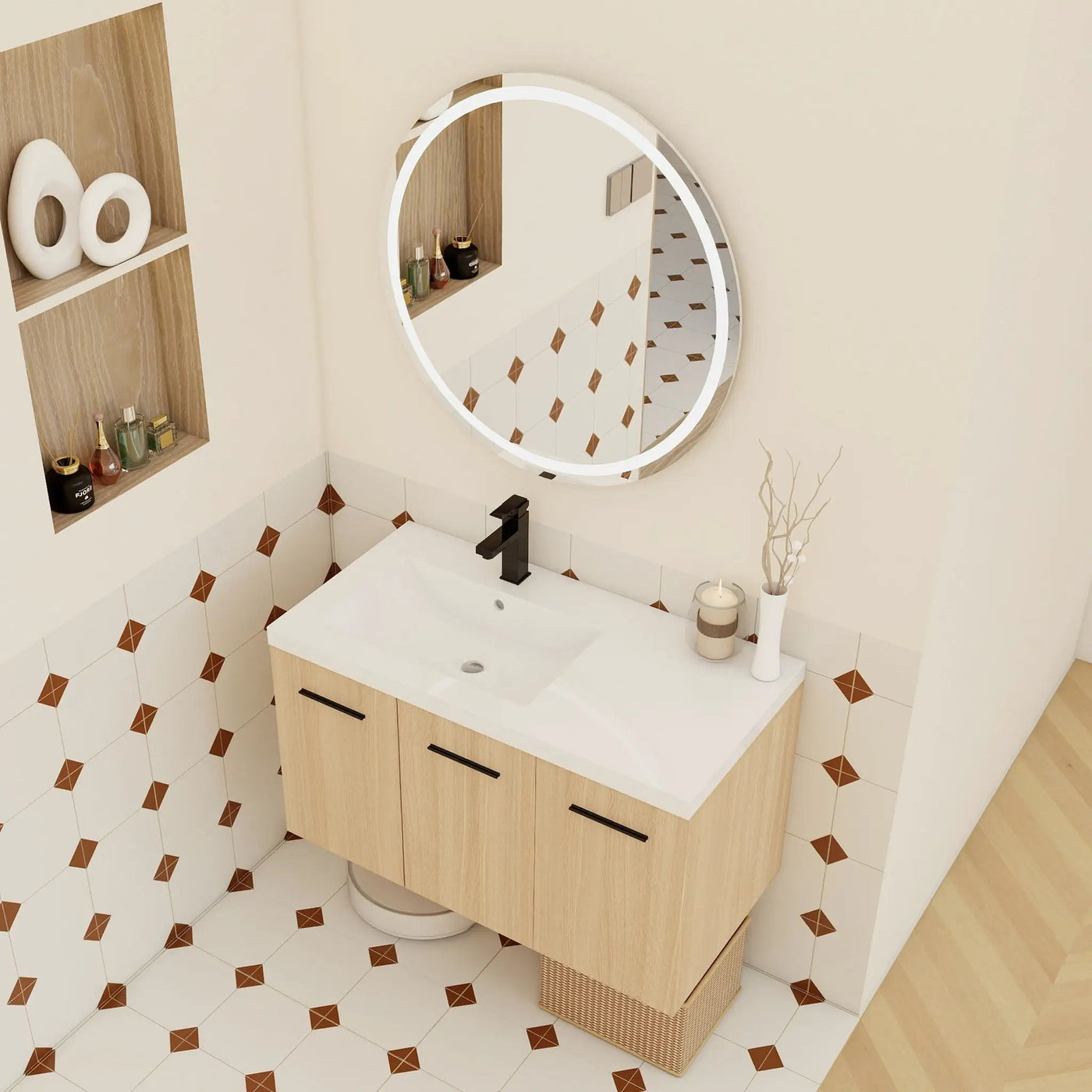 Wall Mounted Floating Bathroom Vanity With Sink, 3 Door Modular Cabinet by HouseOfZazla