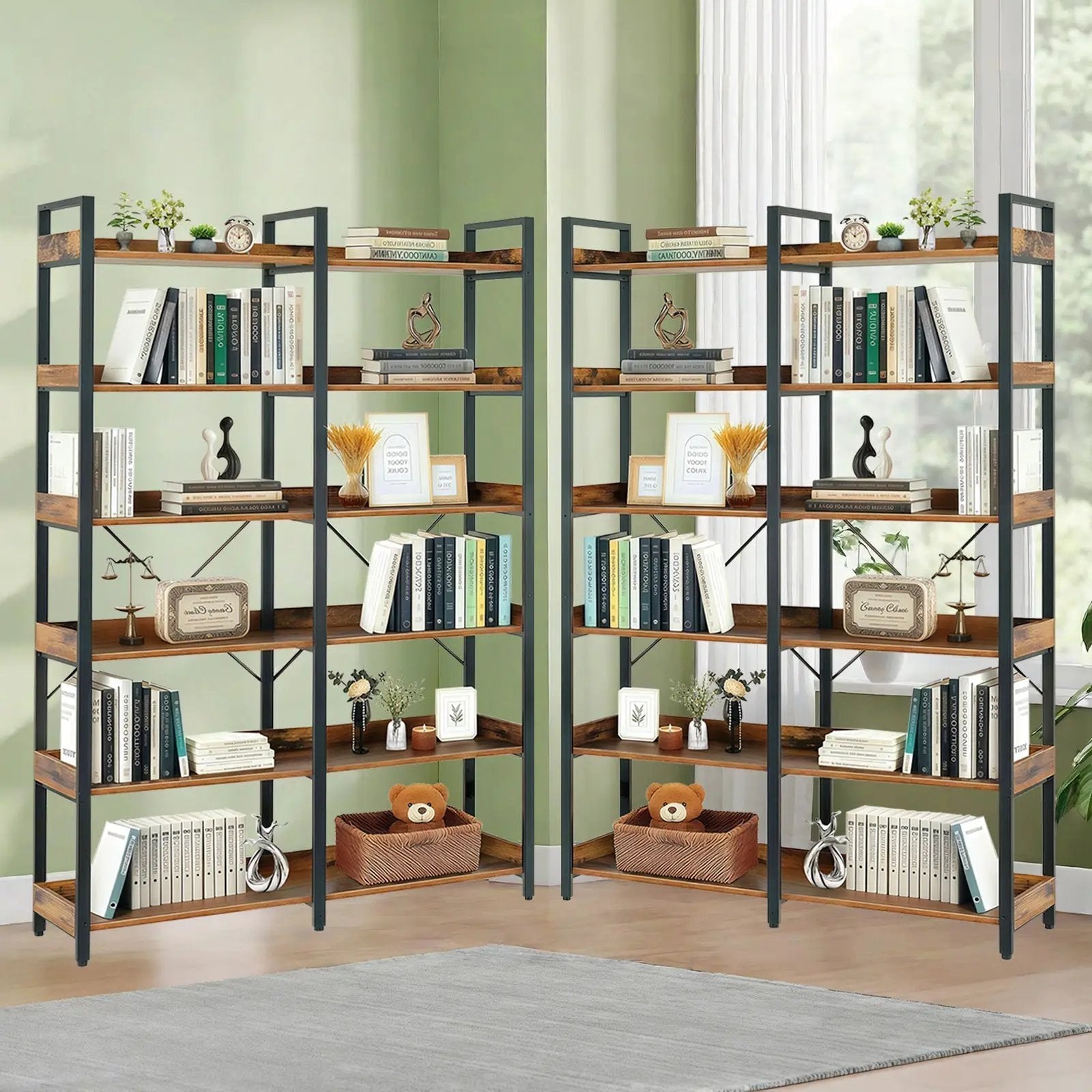 6-Tier Industrial Bookshelf With 12 Open Shelves by HouseOfZazla