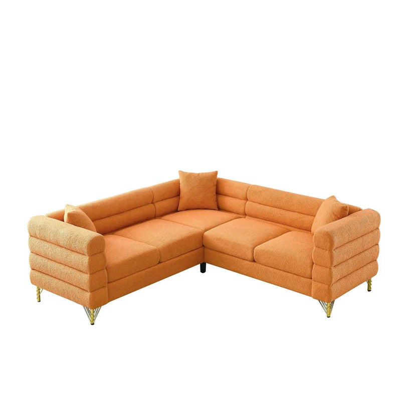 Oversized L - Shaped Corner Sofa, 5 Seater Sectional With 3 Cushions, Living Room Furniture - Orange by HouseOfZazla