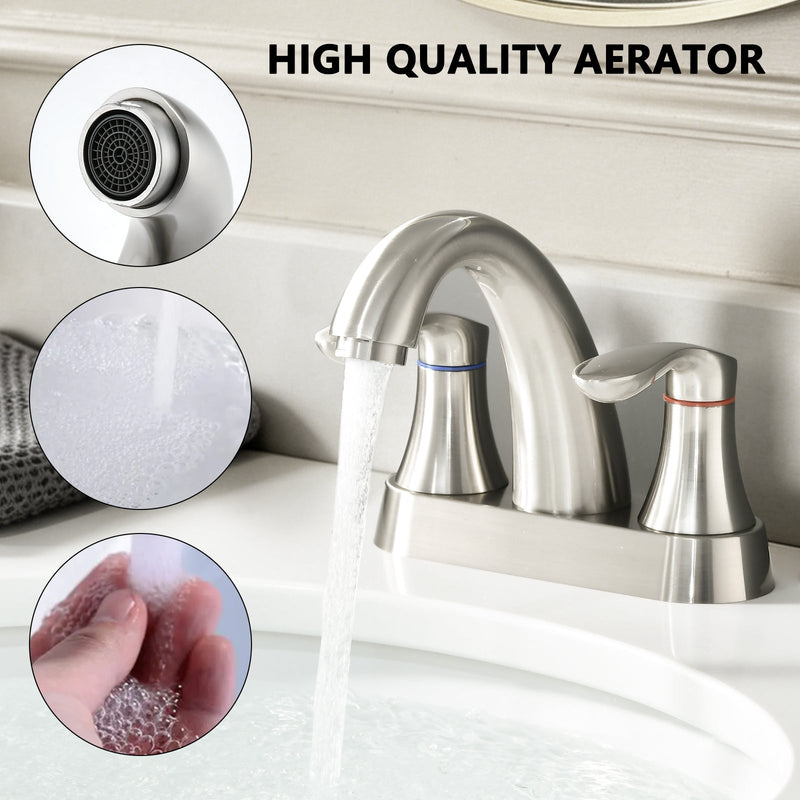 Two Handle 4 Inch Centerset Bathroom Sink Faucet with Pop-Up Drain, Brushed Nickel by HouseOfZazla