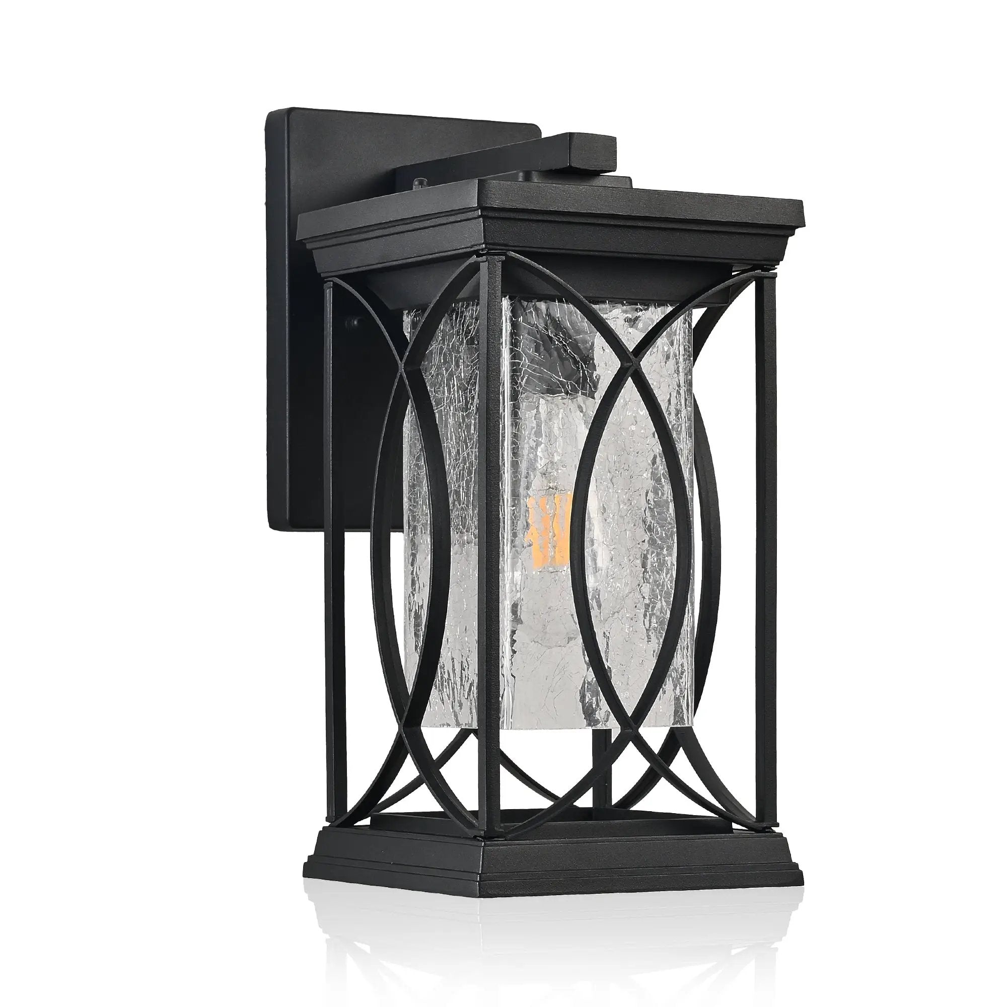 14'(H) Black Outdoor Wall Lantern with Crackled Glass by HouseOfZazla
