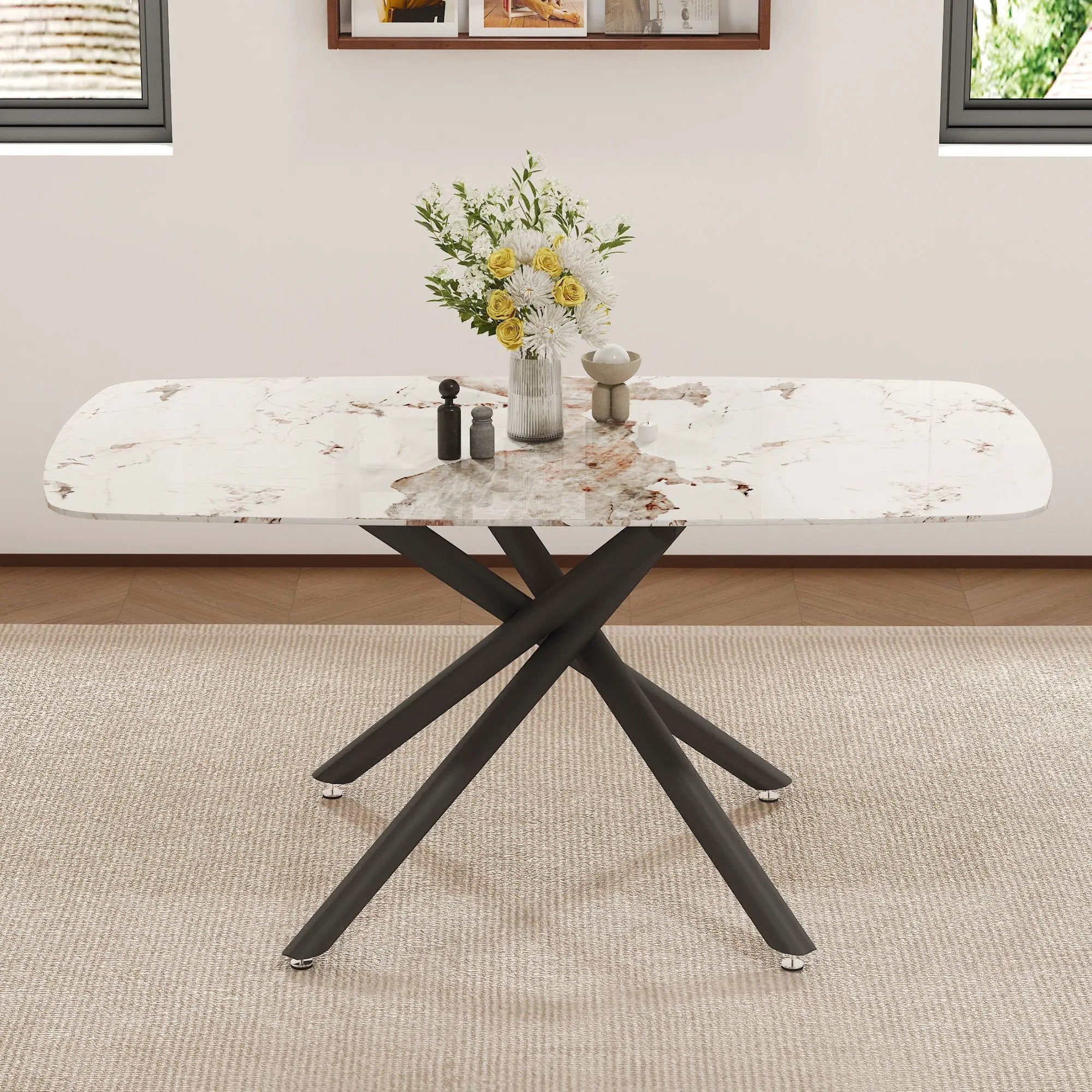 Luxurious Marble Patterned Dining Table With Metal Fork Legs by Unique Piece Furniture