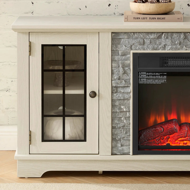58" Modern TV Stand with Electric Fireplace and Storage by HouseOfZazla