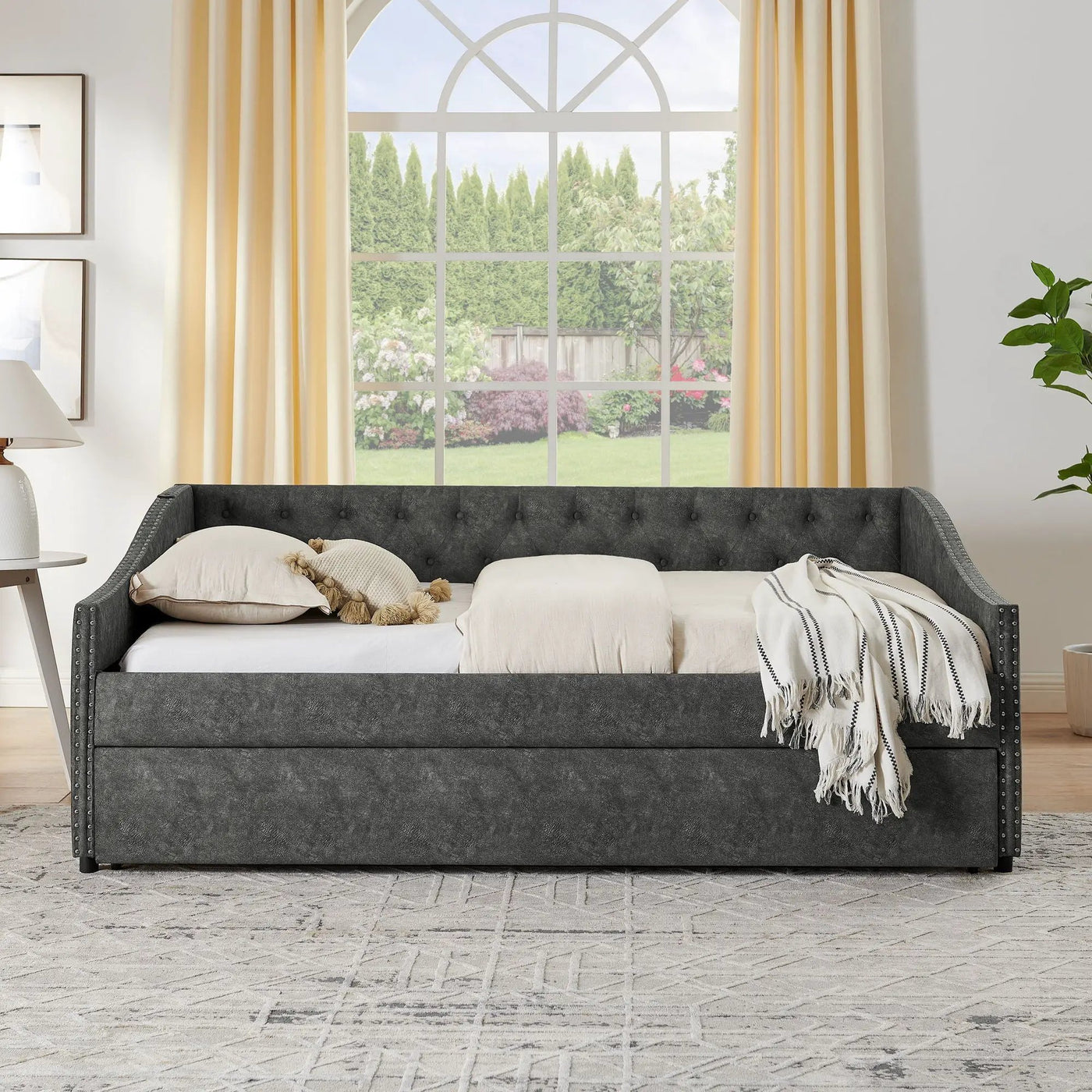 Upholstered Daybed With USB Charging & Pull Out Bed by HouseOfZazla