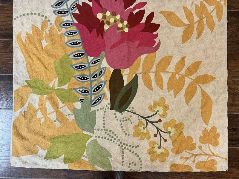 Indian Hand Stitched Rug 4x6, Floral, Silk, Large Floral Design by Jewel Rugs